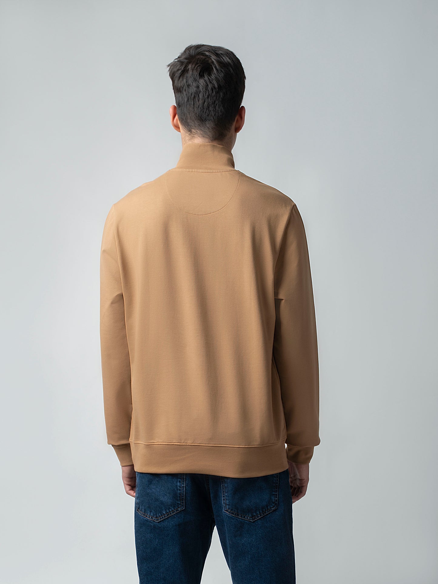 Khaki Half Zip Sweatshirt with Silicon HD Chest Print