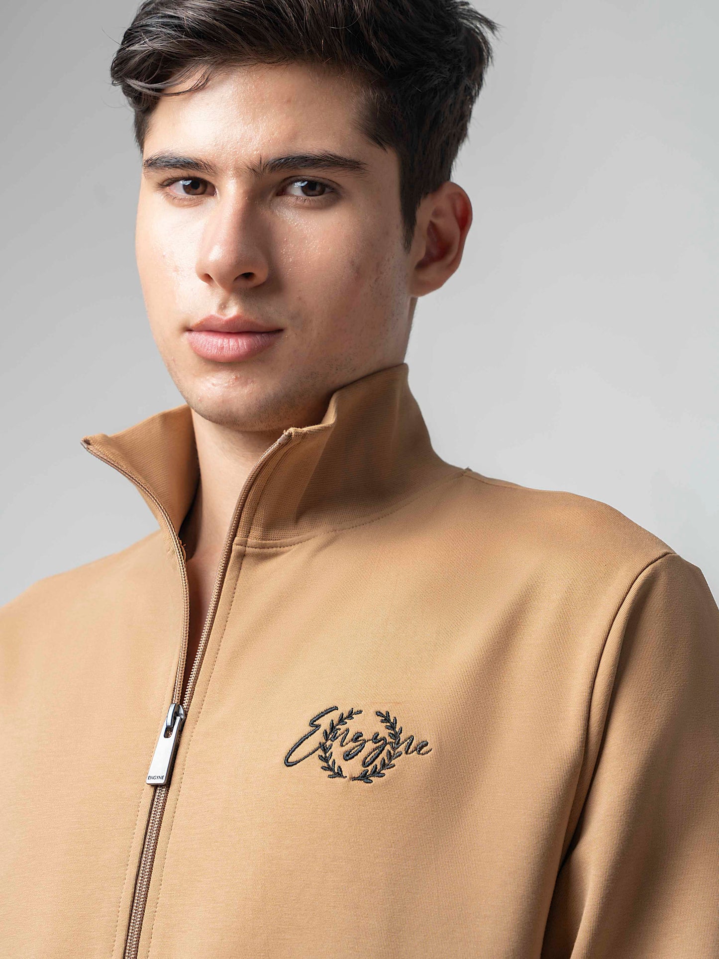 Khaki Half Zip Sweatshirt with Silicon HD Chest Print