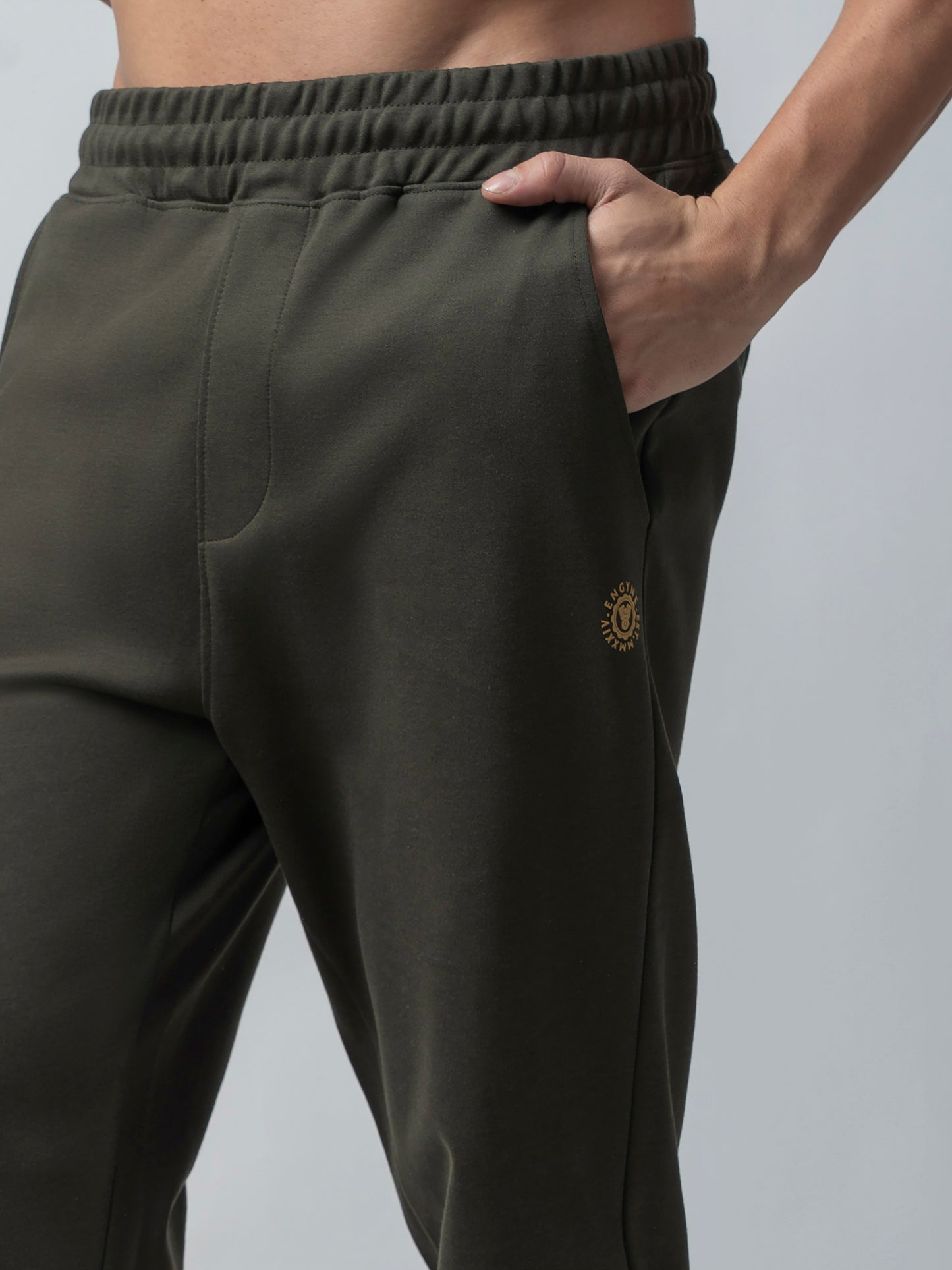 Olive Mens Track Pants With Contrast HD Print