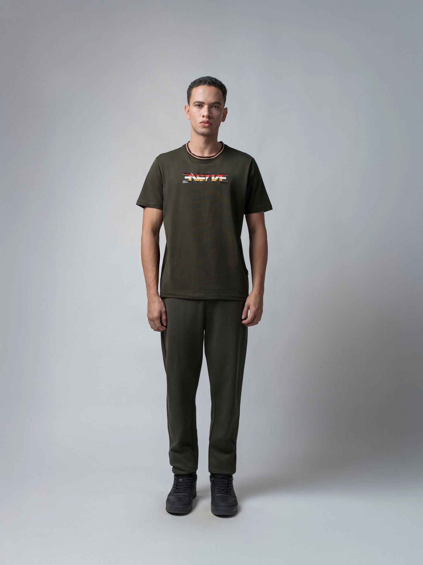Olive Mens Track Pants With Contrast HD Print