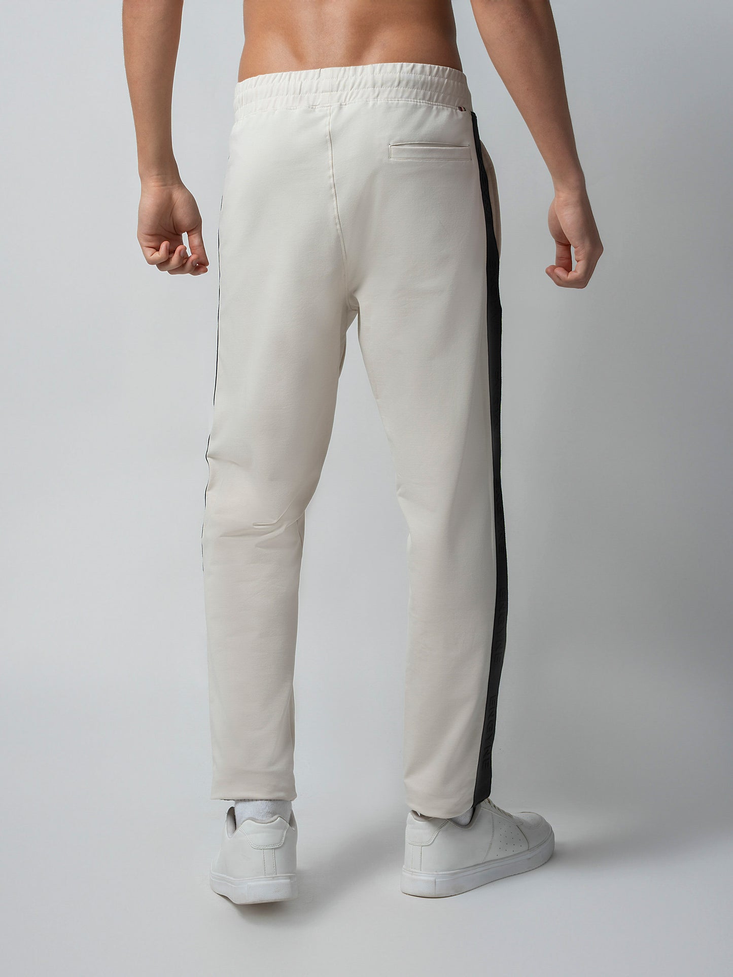 Cotton Beige Track Pant with Contrast Woven Side Tape