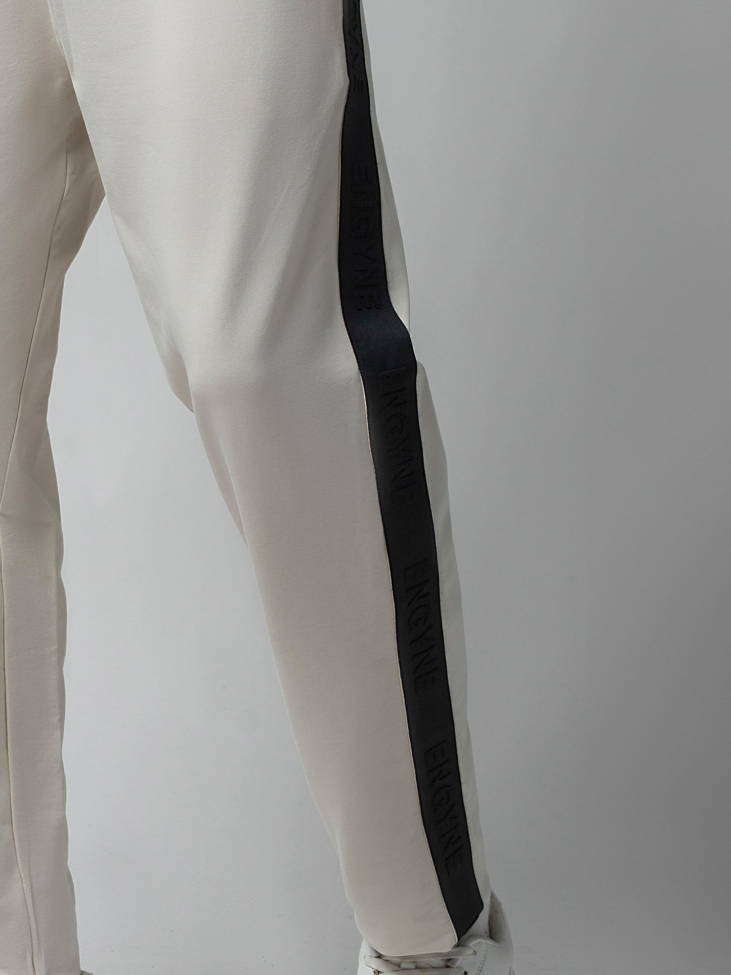 Cotton Beige Track Pant with Contrast Woven Side Tape