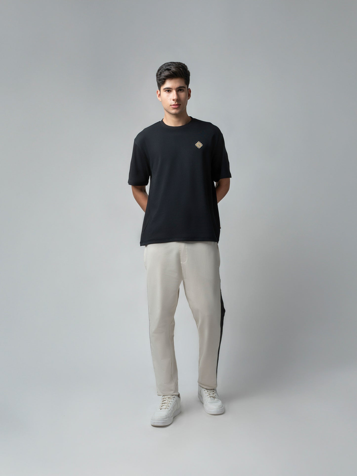 Cotton Beige Track Pant with Contrast Woven Side Tape
