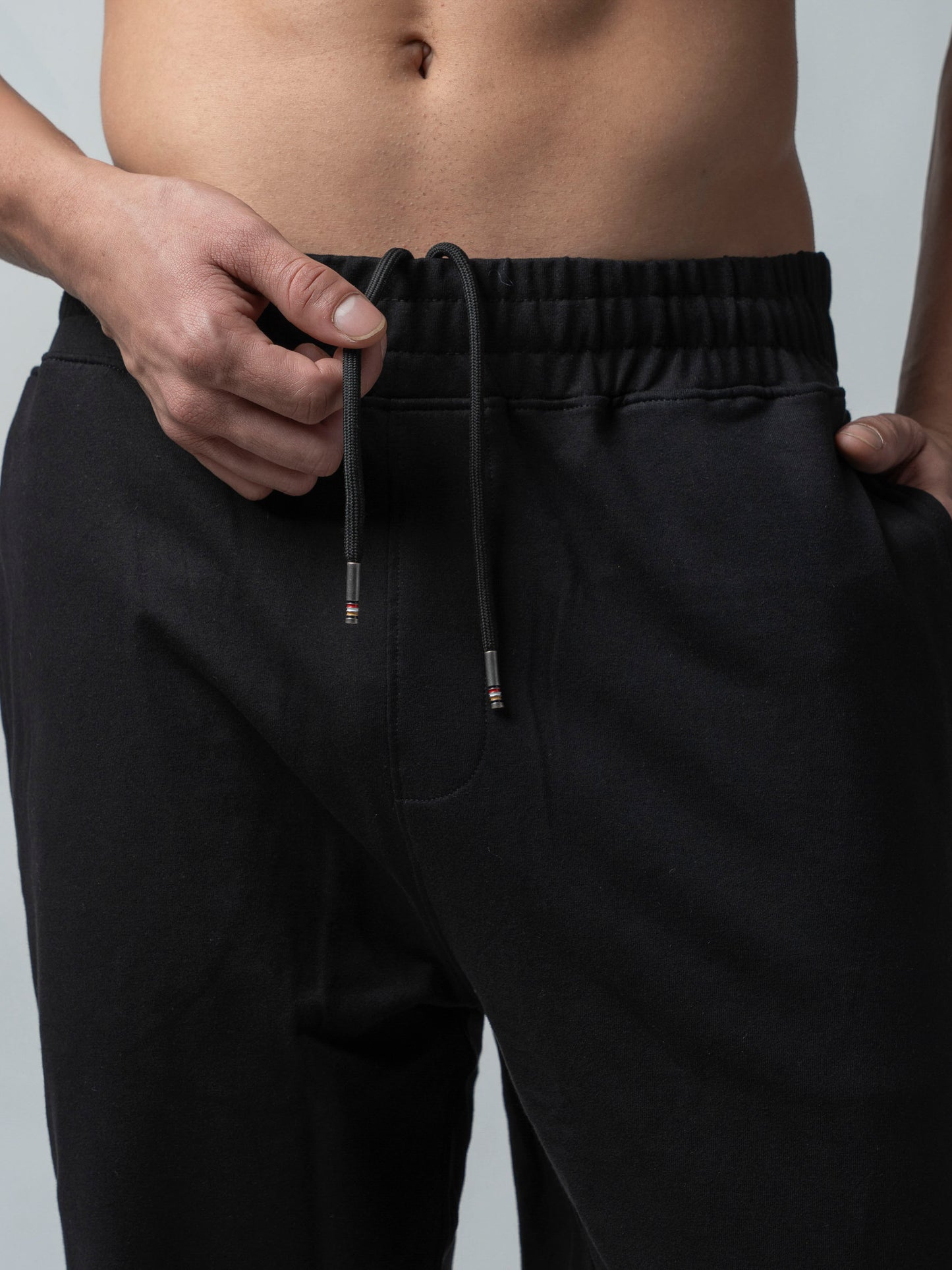 Rougen Cotton Black Tracksuit Pants With Woven Side Tape