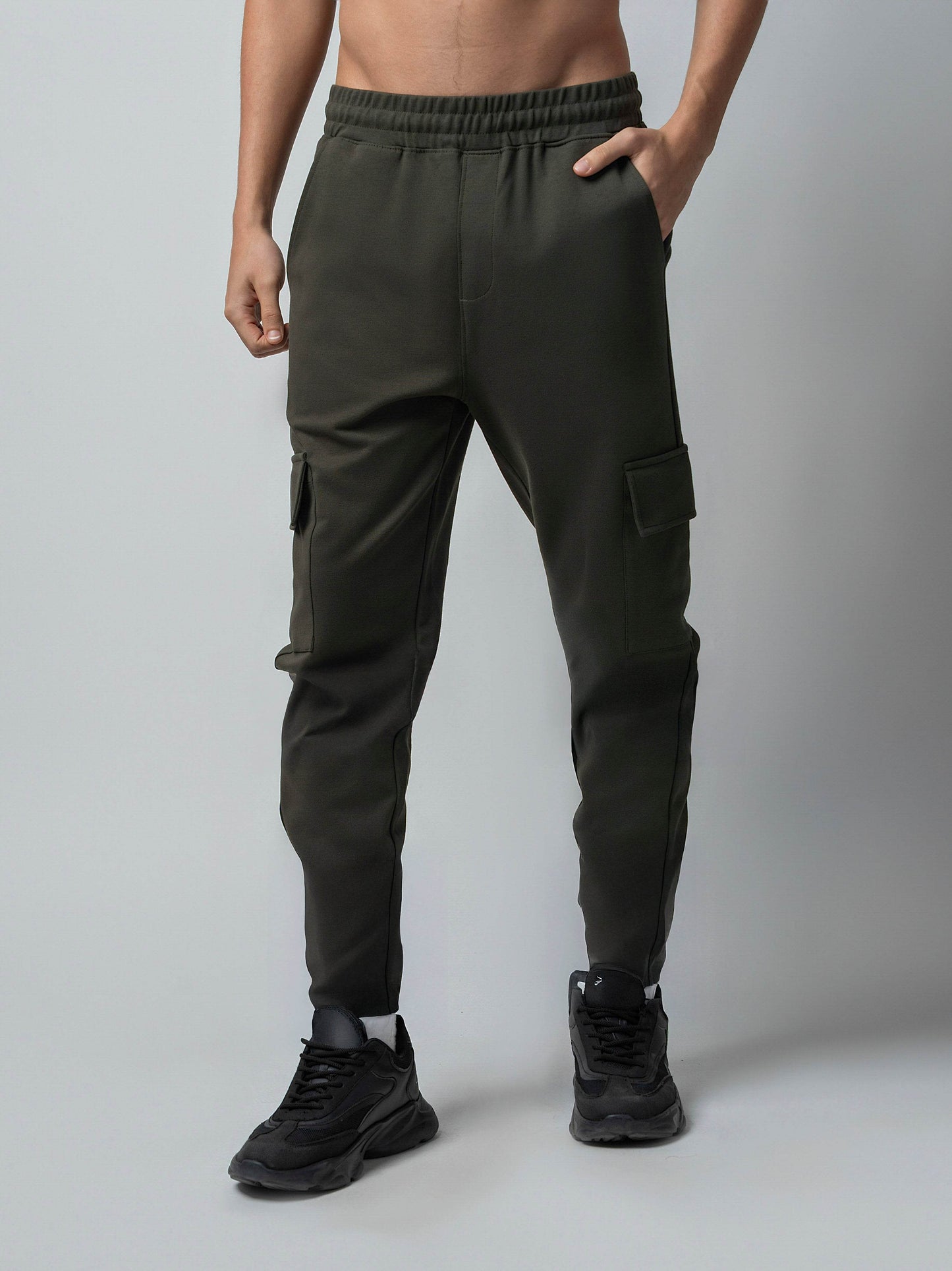 Trackpant with Dual Cargo Pockets in Rougen Cotton Poly Elastane Interlock - ENGYNE