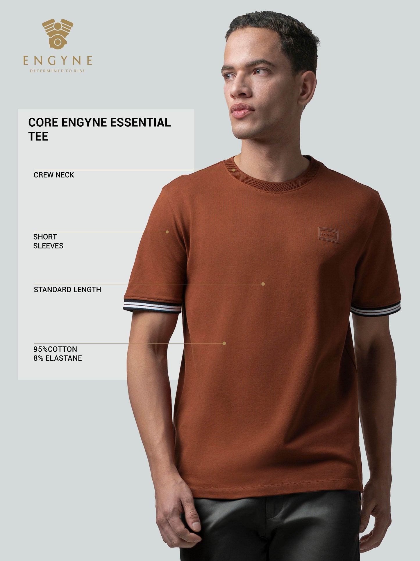 Supima Cotton Lycra Piqué with Enhanced Neck Rib and Flat-Knit Cuffs Brown T-shirt - ENGYNE