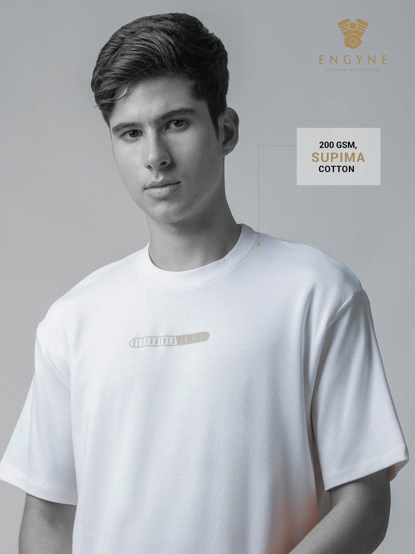Oversized Supima Cotton Lycra Interlock with HD Logo Back Print White T-shirt - ENGYNE