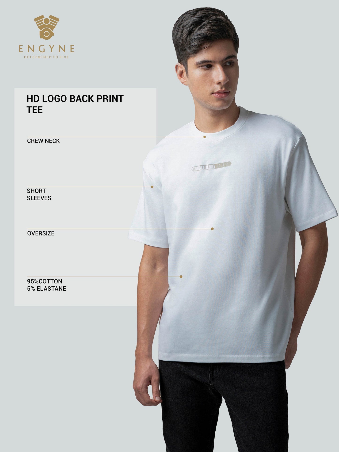 Oversized Supima Cotton Lycra Interlock with HD Logo Back Print White T-shirt - ENGYNE