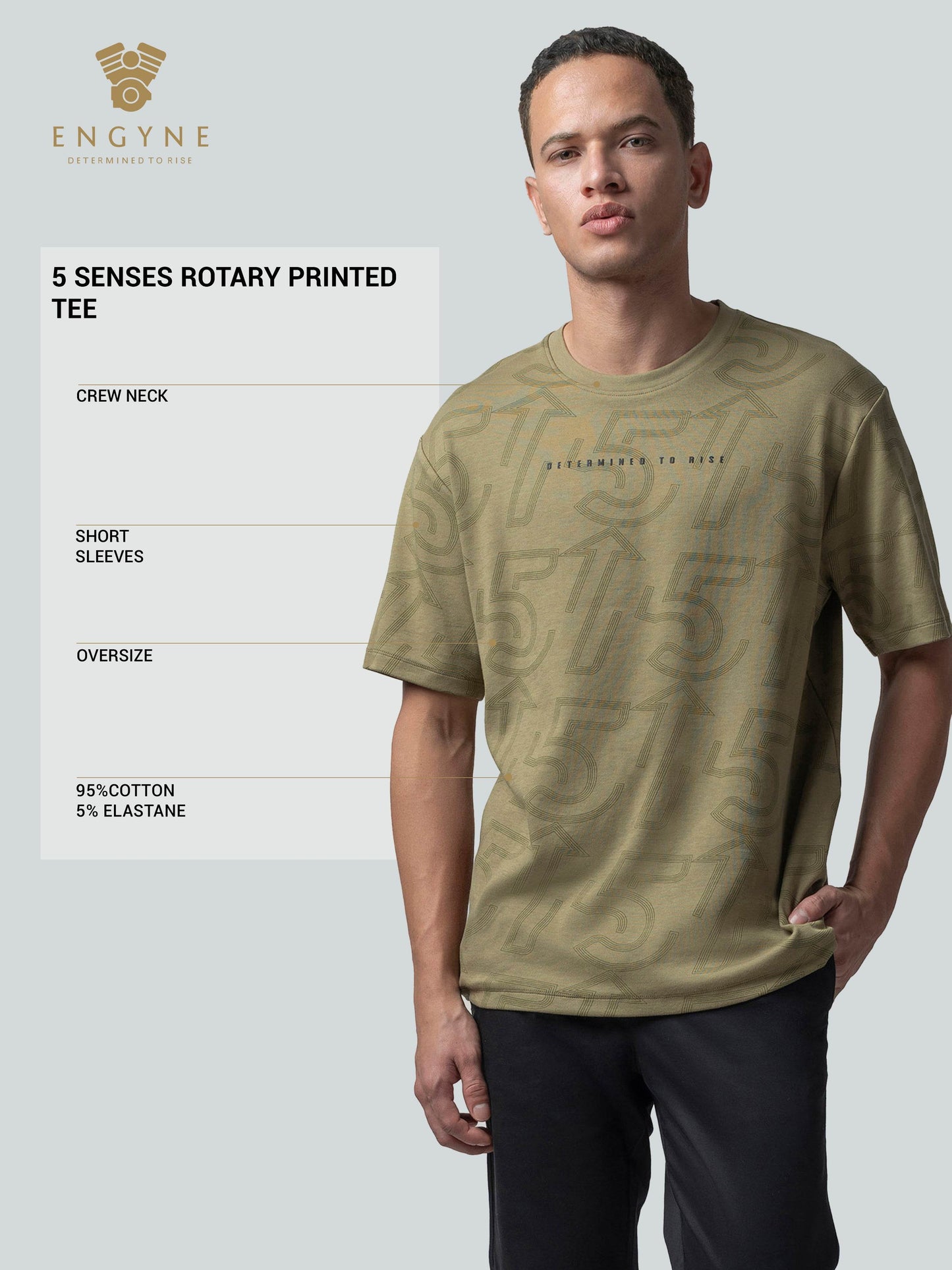 Oversized Supima Cotton Lycra Interlock with All-Over Rotary Print Light Olive T-shirt - ENGYNE