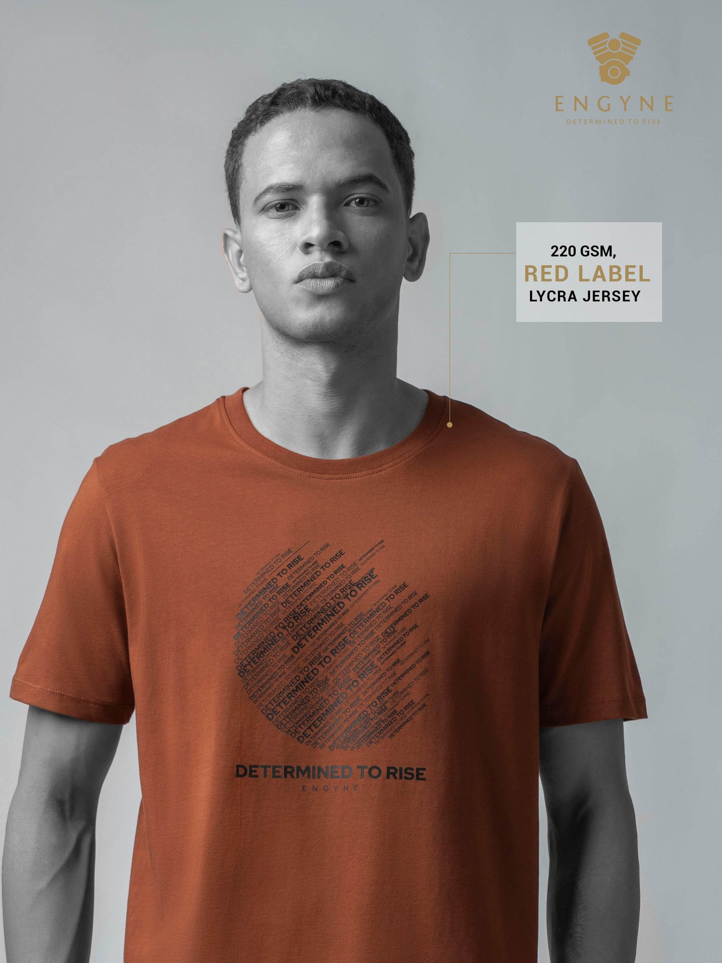 Minimal Non-PVC Chest Print Cotton Lycra Brown T-shirt - ENGYNE