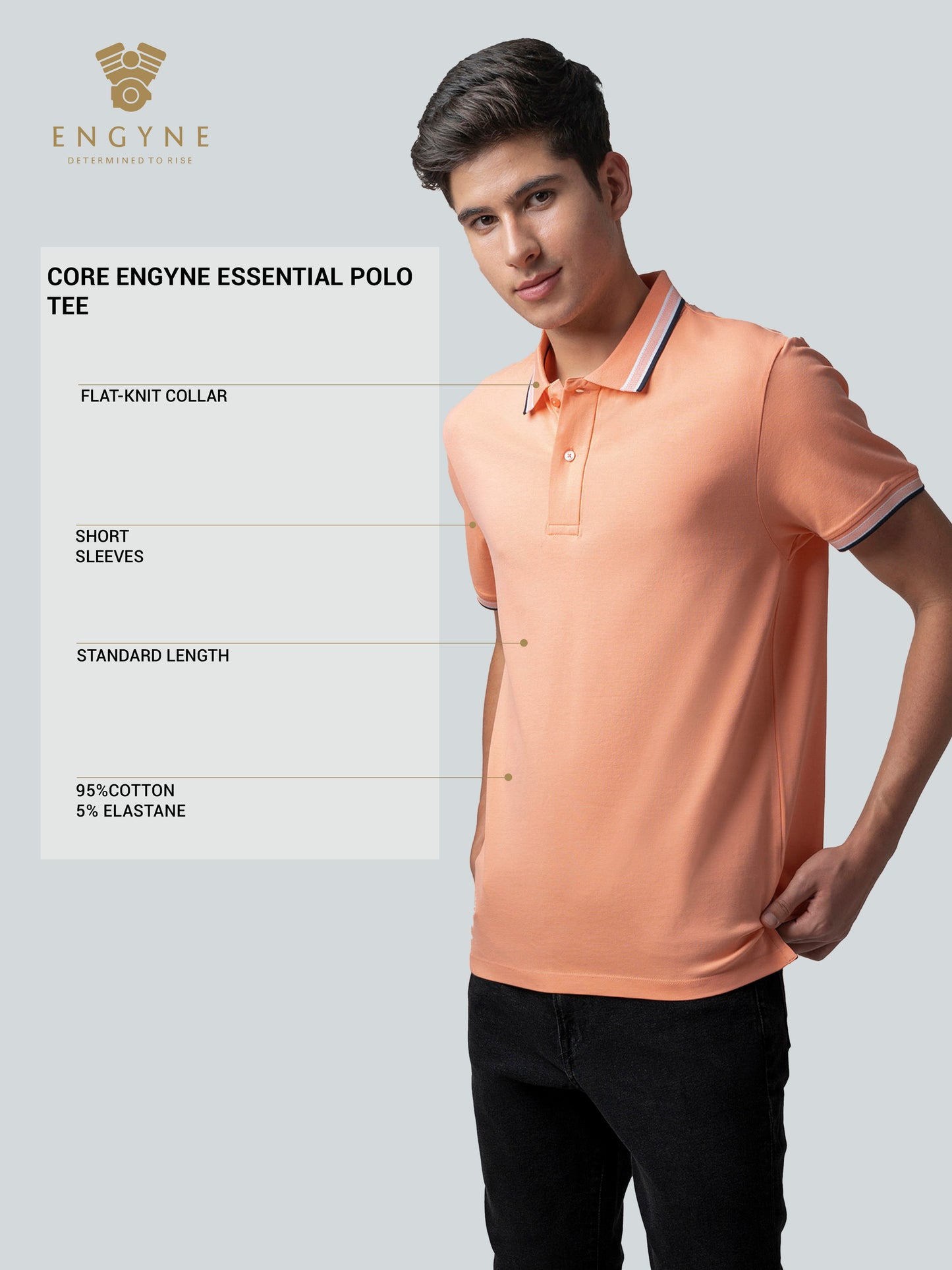 Engyne Core Bird's-Eye Texture and Contrast-Tipped Collar and Cuffs Light Orange Polo