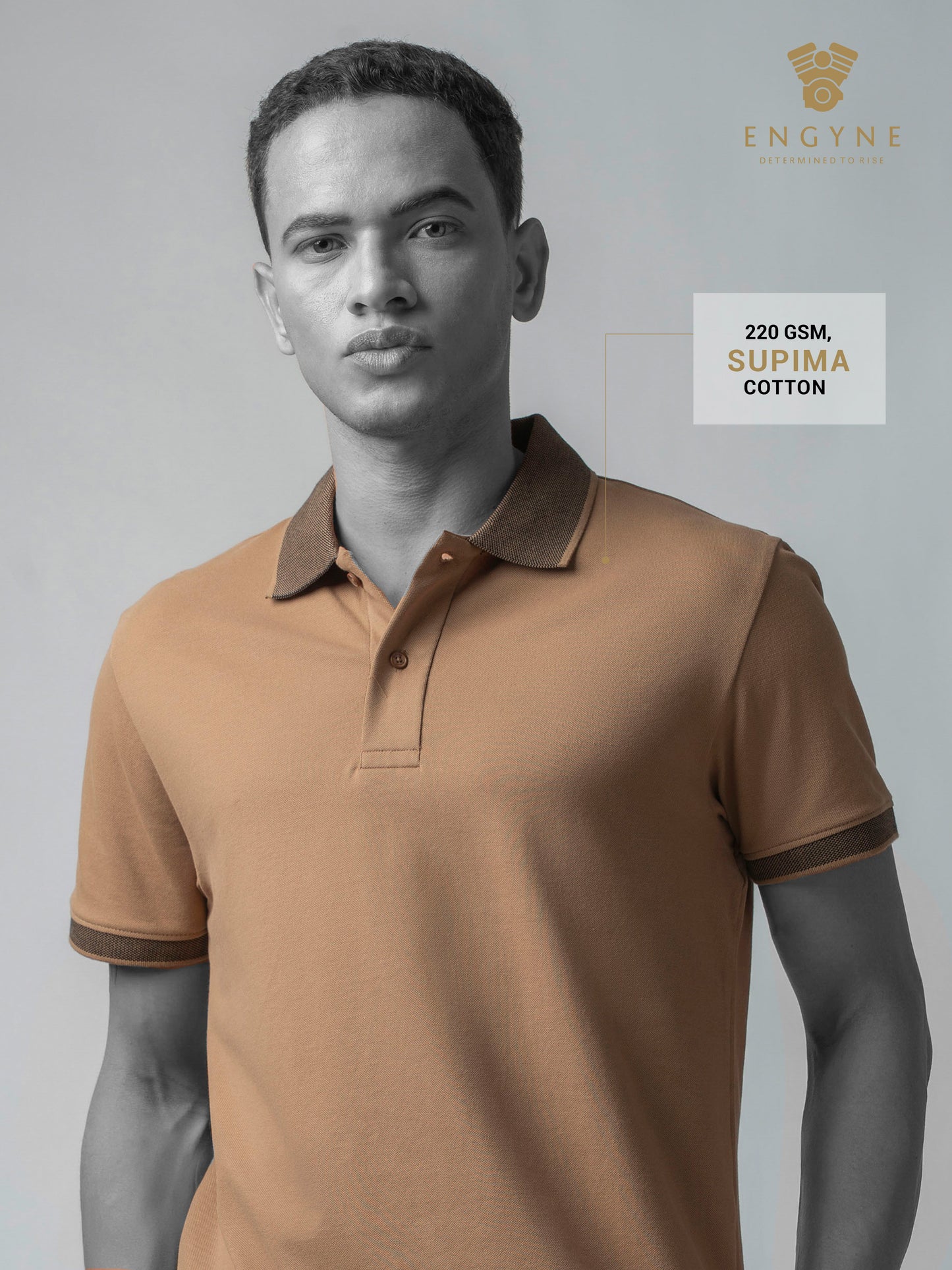 Contrast Bird's Eye Textured Khaki Polo T Shirt For Men