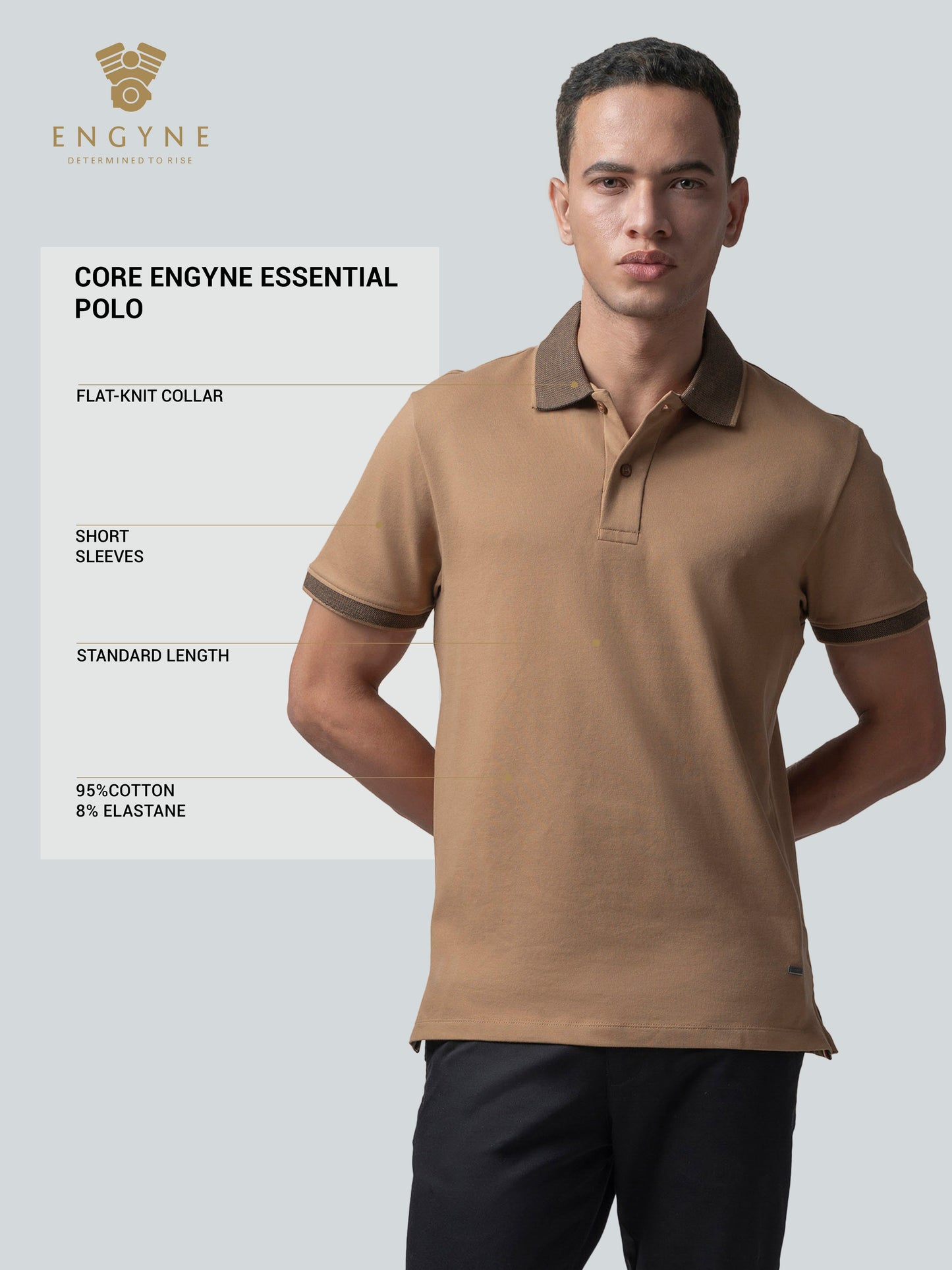 Contrast Bird's Eye Textured Khaki Polo T Shirt For Men