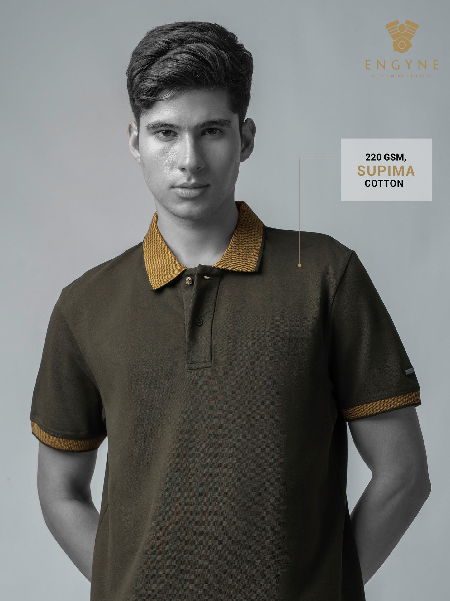 Cuff Tipping Olive Green Polo T Shirt