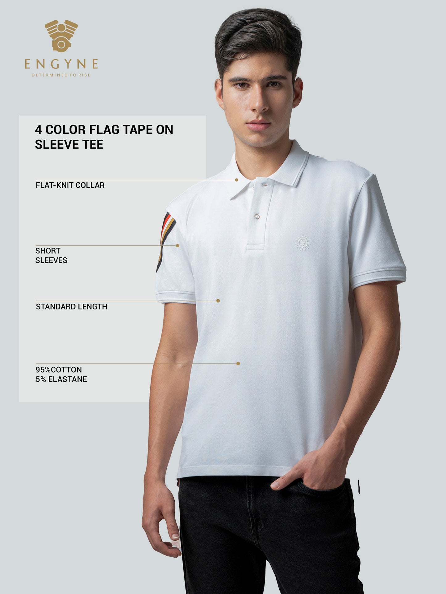 Rougen Cotton Lycra White Polo Neck T Shirt For Men