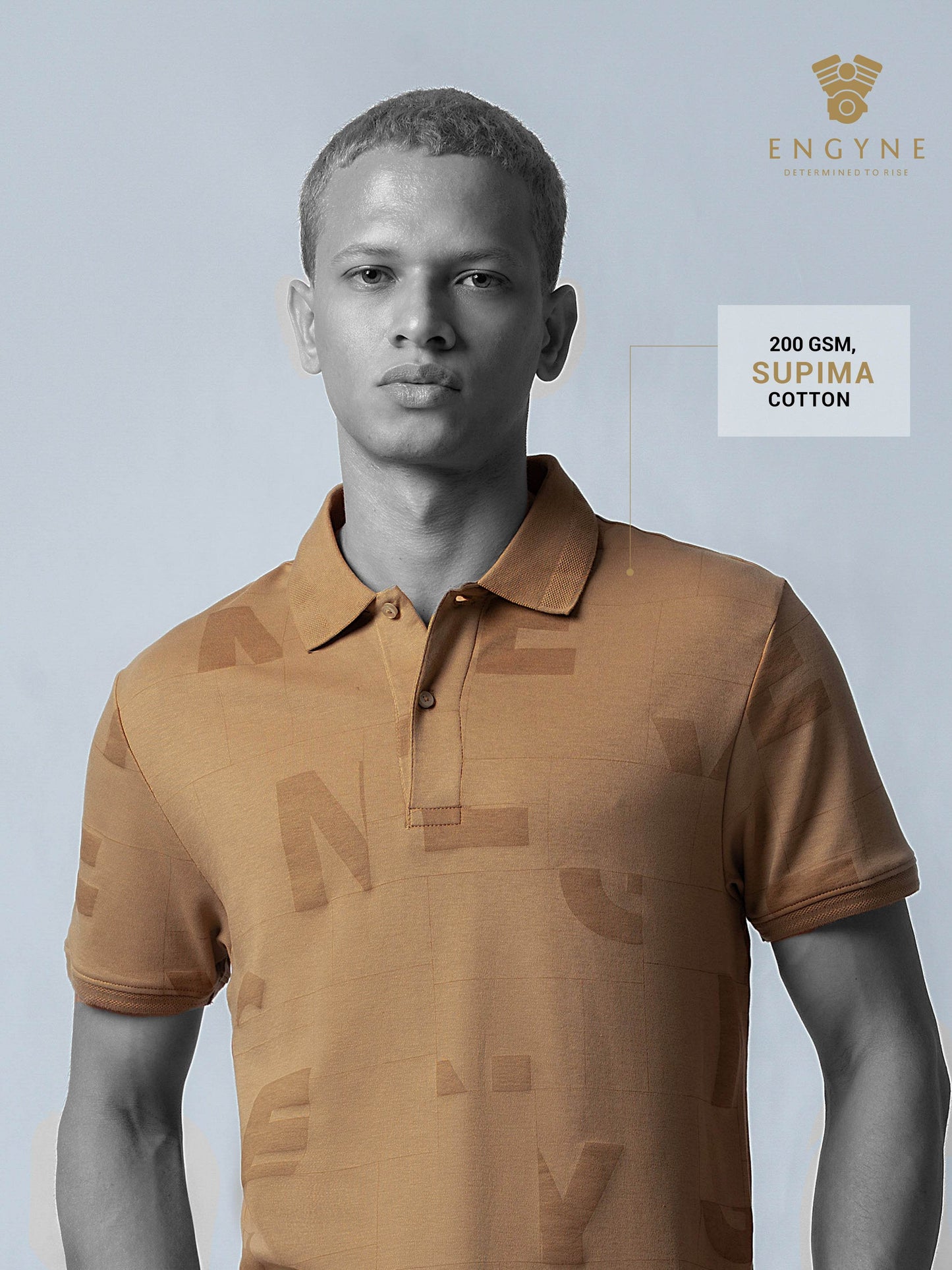 Supima Cotton Interlock with Special Engyne Rotary Print Tech and Honeycomb Textured Collar Khaki Polo - ENGYNE