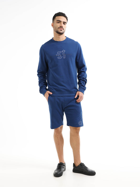 Regular Fit Sweatshirt inRougen Platted Interlock with The Power of 5 Senses HD and Non-PVC Placement Print - Dark Blue - ENGYNE
