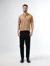 Supima Cotton Lycra Piqué with Flat-Knit Collar and cuff, Zipper Placket with Tonal HD Branding Khaki Polo