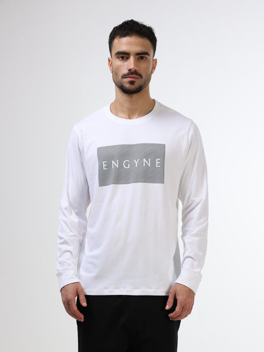 Regular-fit Full-Sleeve T-shirt in Supima Cotton Lycra with Rainbow Reflective Print Detailing - White