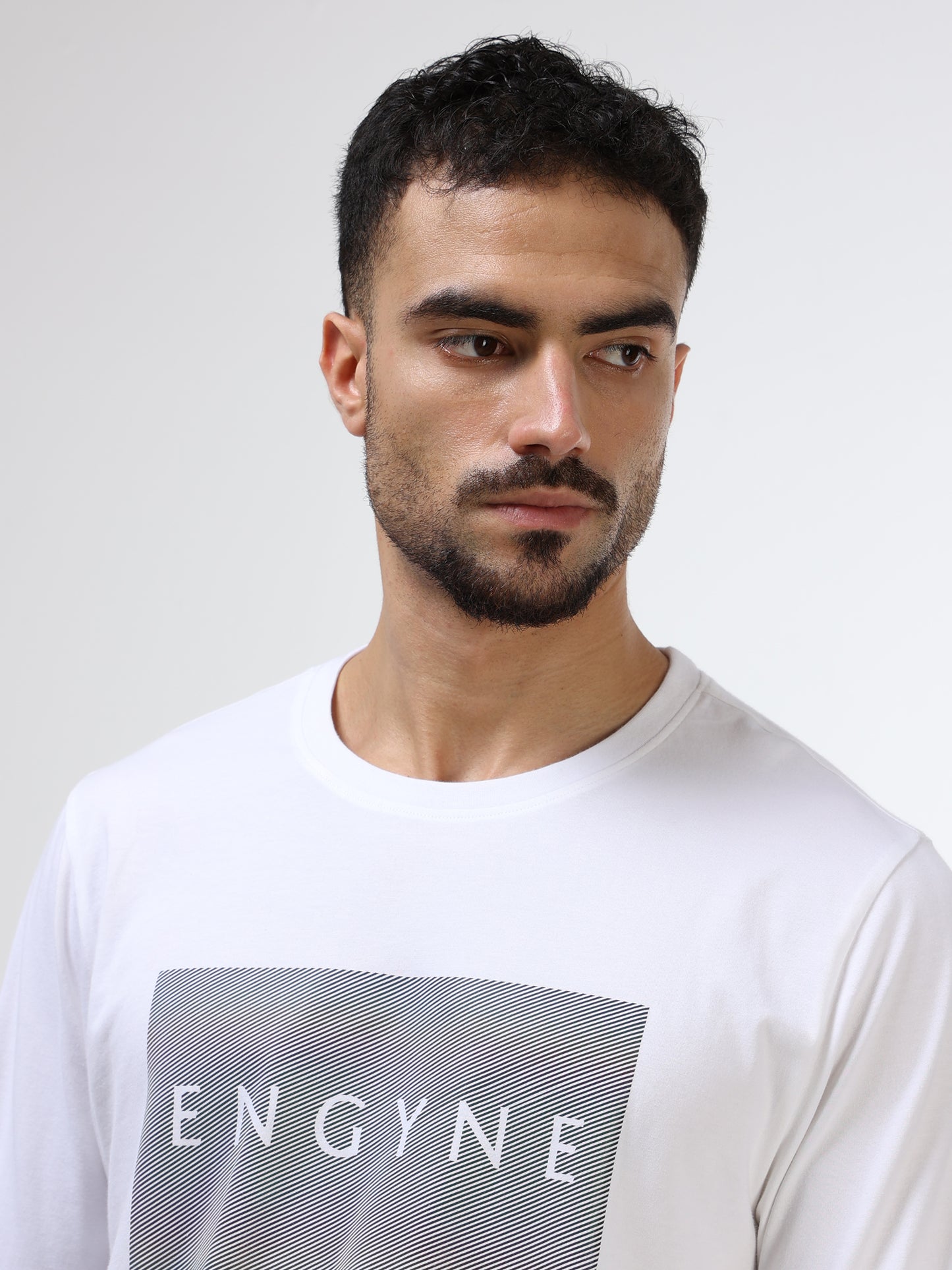 Regular-fit Full-Sleeve T-shirt in Supima Cotton Lycra with Rainbow Reflective Print Detailing - White