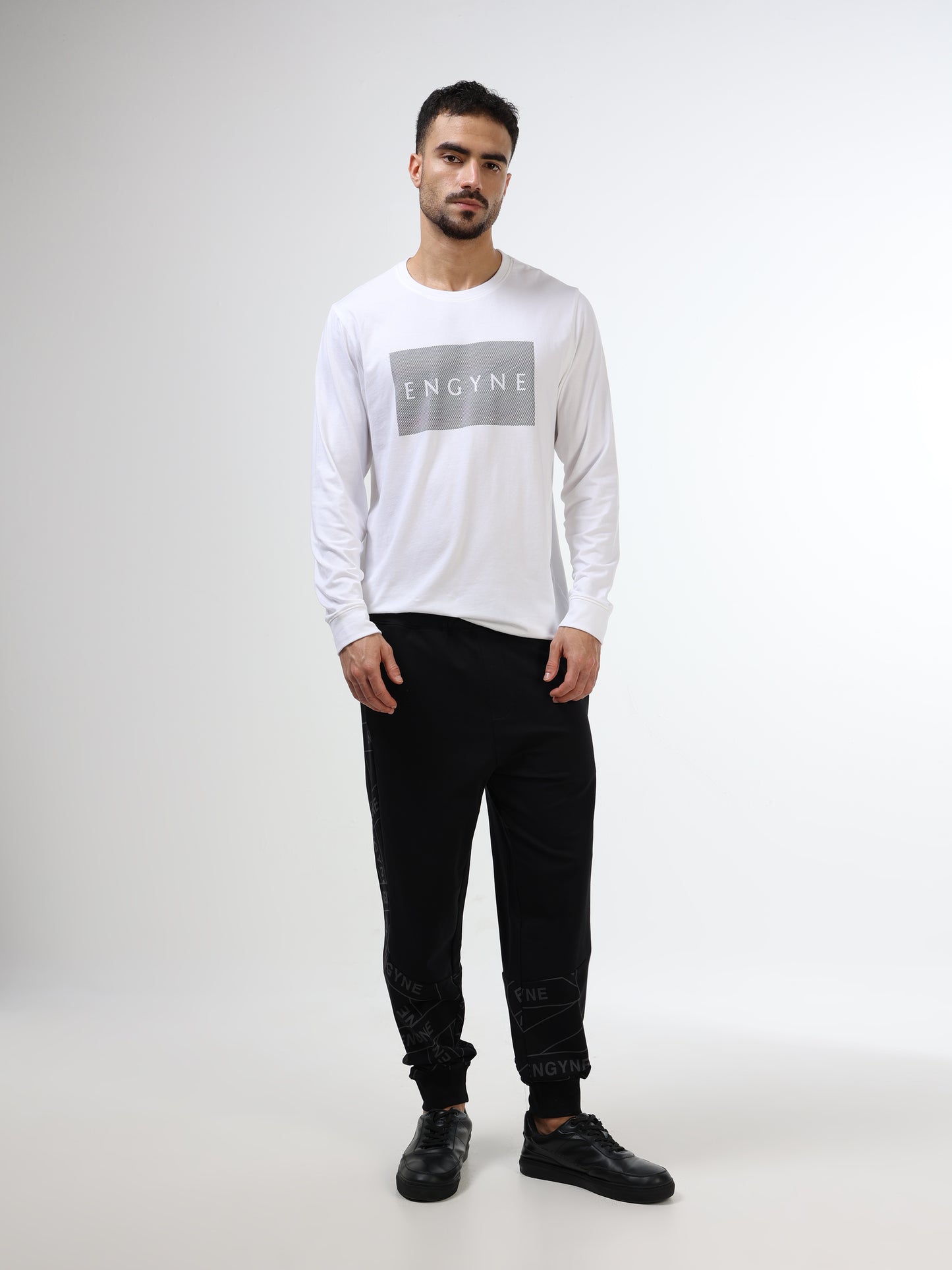 Regular-fit Full-Sleeve T-shirt in Supima Cotton Lycra with Rainbow Reflective Print Detailing - White