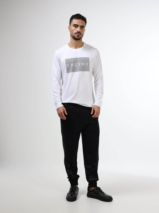 Regular-fit Full-Sleeve T-shirt in Supima Cotton Lycra with Rainbow Reflective Print Detailing - White - ENGYNE