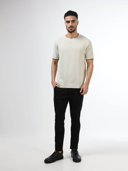 Tipped Edge Flat-Knit Tee - Off White - ENGYNE
