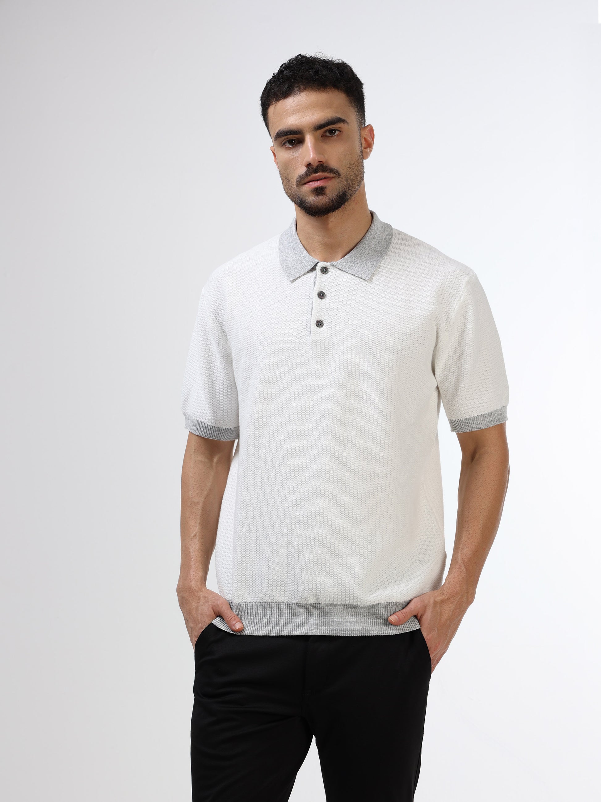 Men’s white knit polo tshirt