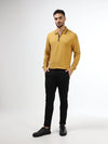 Regular Fit Polo in Supima Cotton Lycra Piqué with DTM Tipped Flat Knit Collar and Cuff, Zipper Placket, and HD Chest Branding Sticker - Mustard Gold