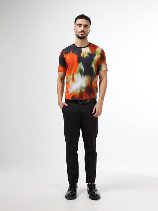 Regular Fit T-shirt in Supima Cotton Lycra Jersey with All Over Floral Digital Print - Black - ENGYNE
