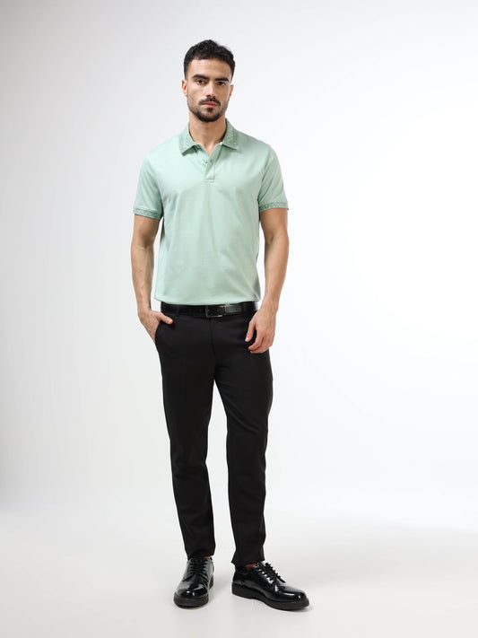 Regular Fit Supima Cotton LuxeKnit with Pigment Printed Slim Collar and Cuff - Light Green - ENGYNE