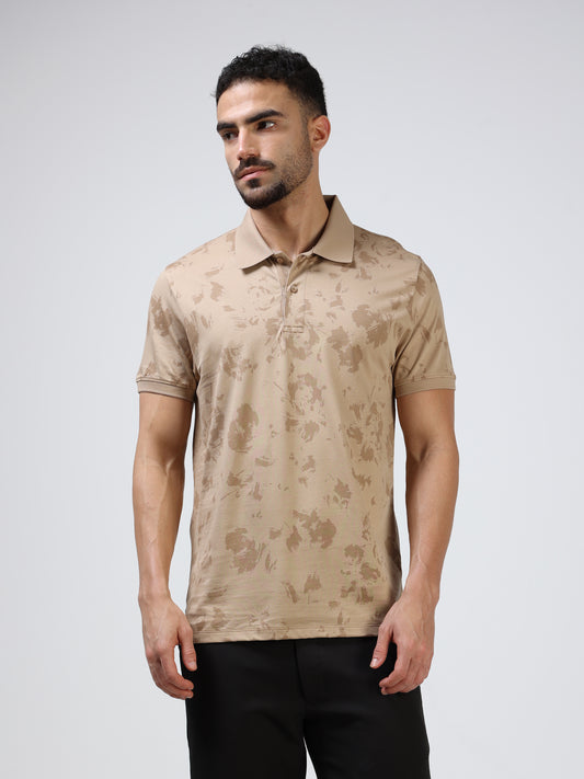 Men’s tan cream floral polo t-shirt