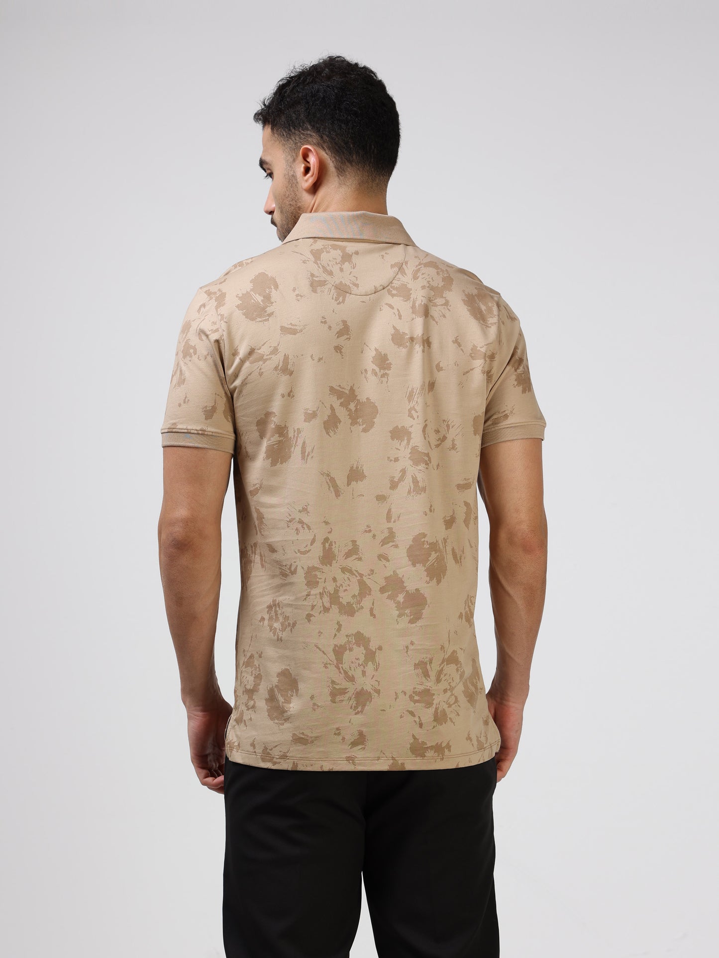 Men’s tan cream floral polo t-shirt