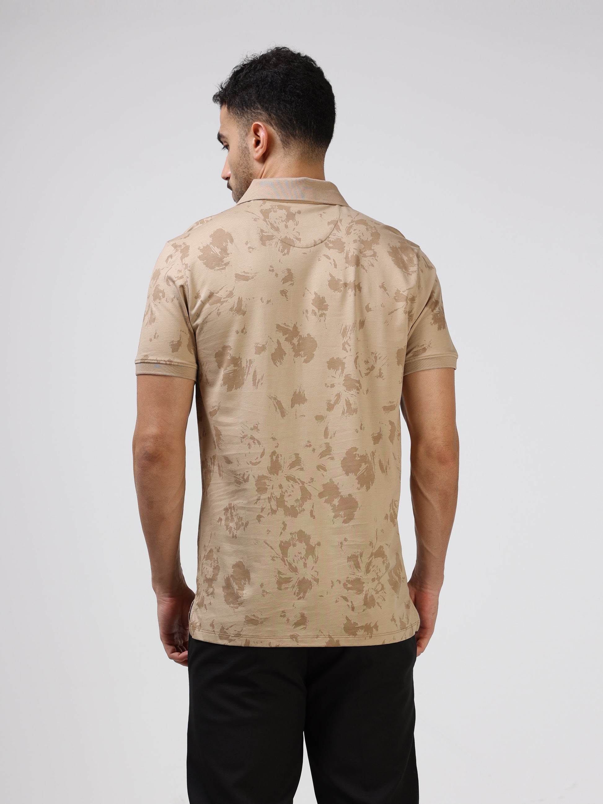 Men’s tan cream floral polo t-shirt