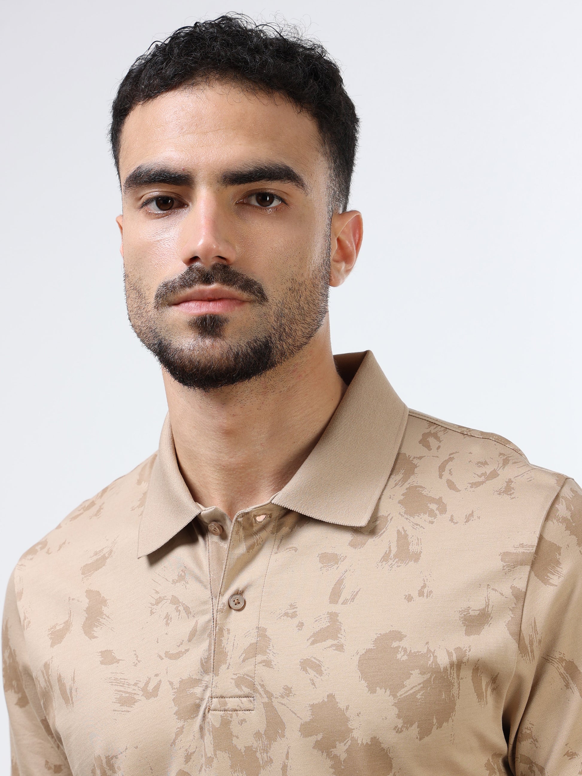 Men’s tan cream floral polo t-shirt