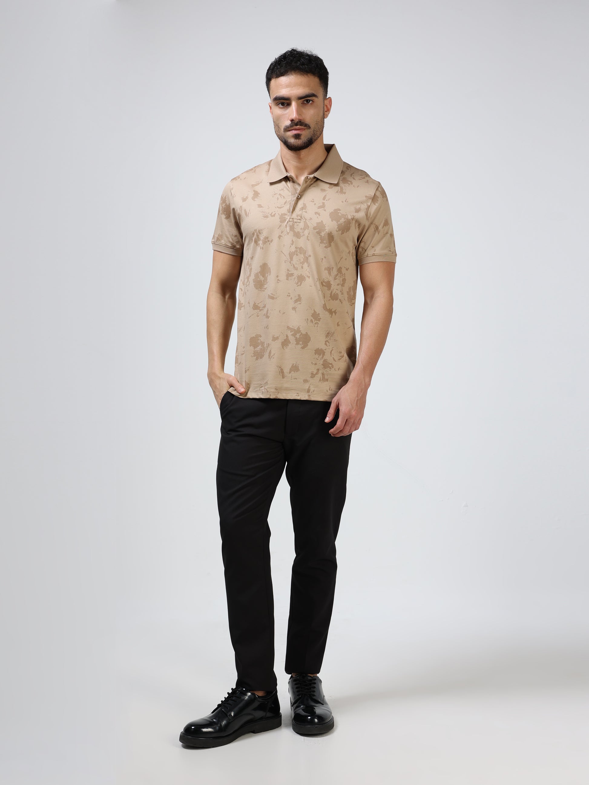 Men’s tan cream floral polo t-shirt