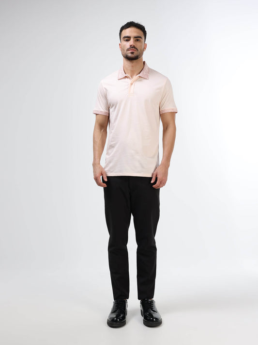 Regular Fit Supima Cotton LuxeKnit with Pigment Printed Slim Collar and Cuff - Light Pink - ENGYNE