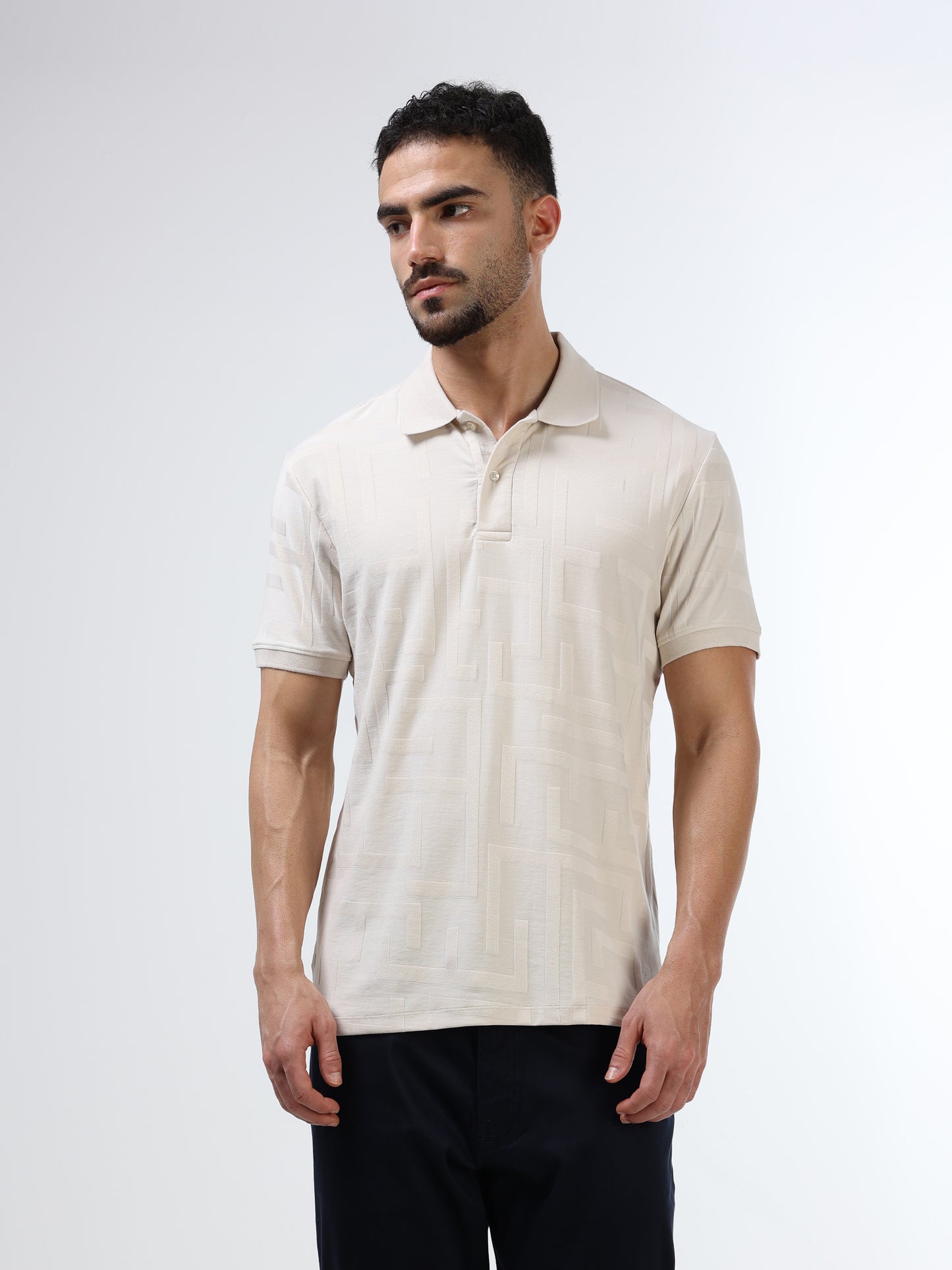 Men's beige jacquard polo t-shirt
