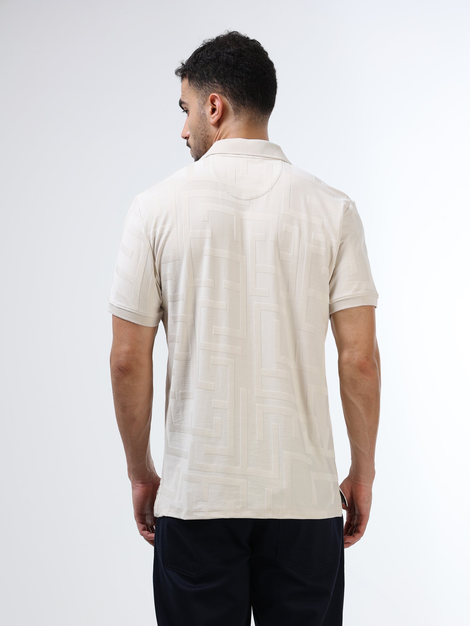 Men's beige jacquard polo t-shirt