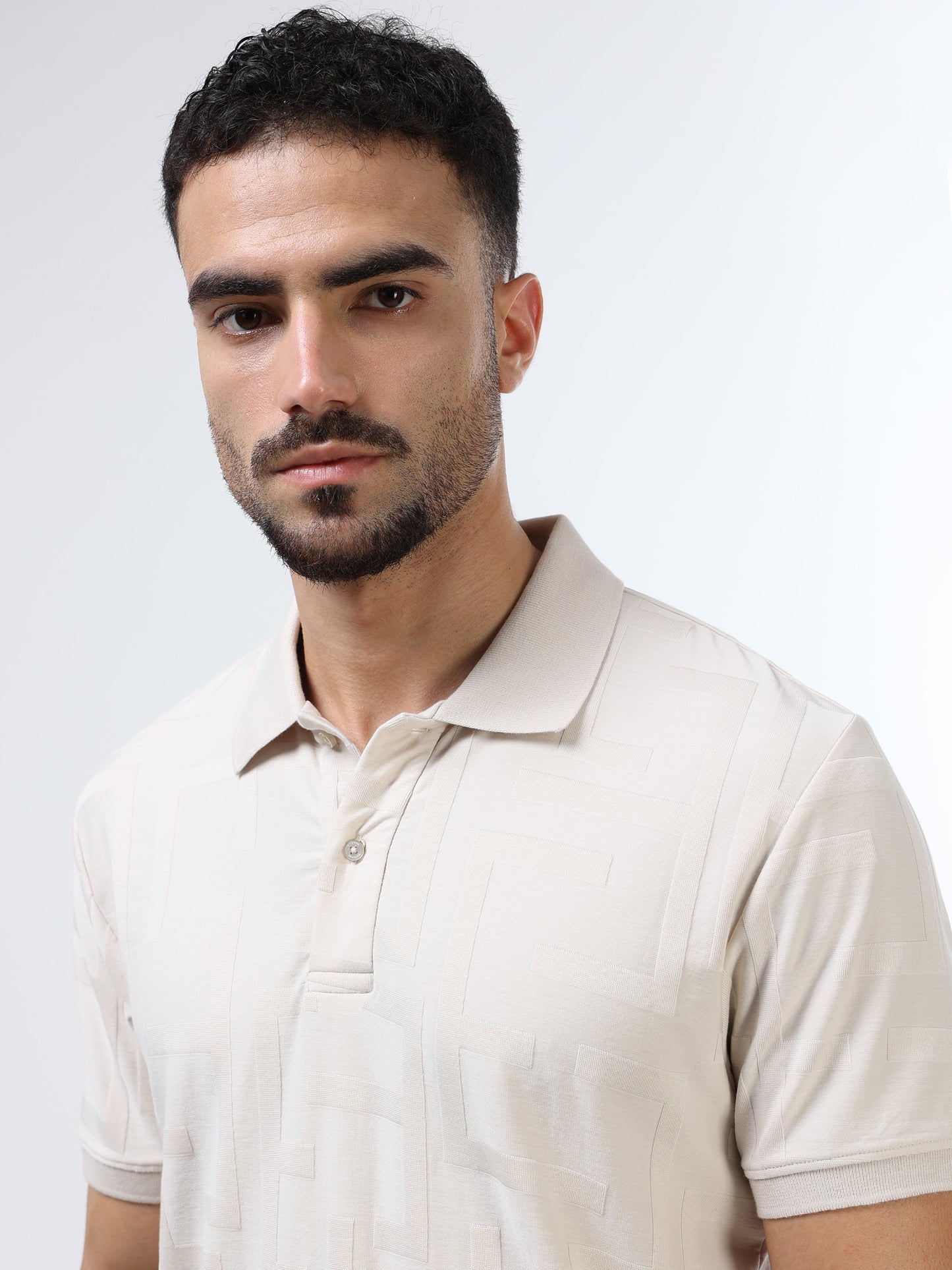 Men's beige jacquard polo t-shirt