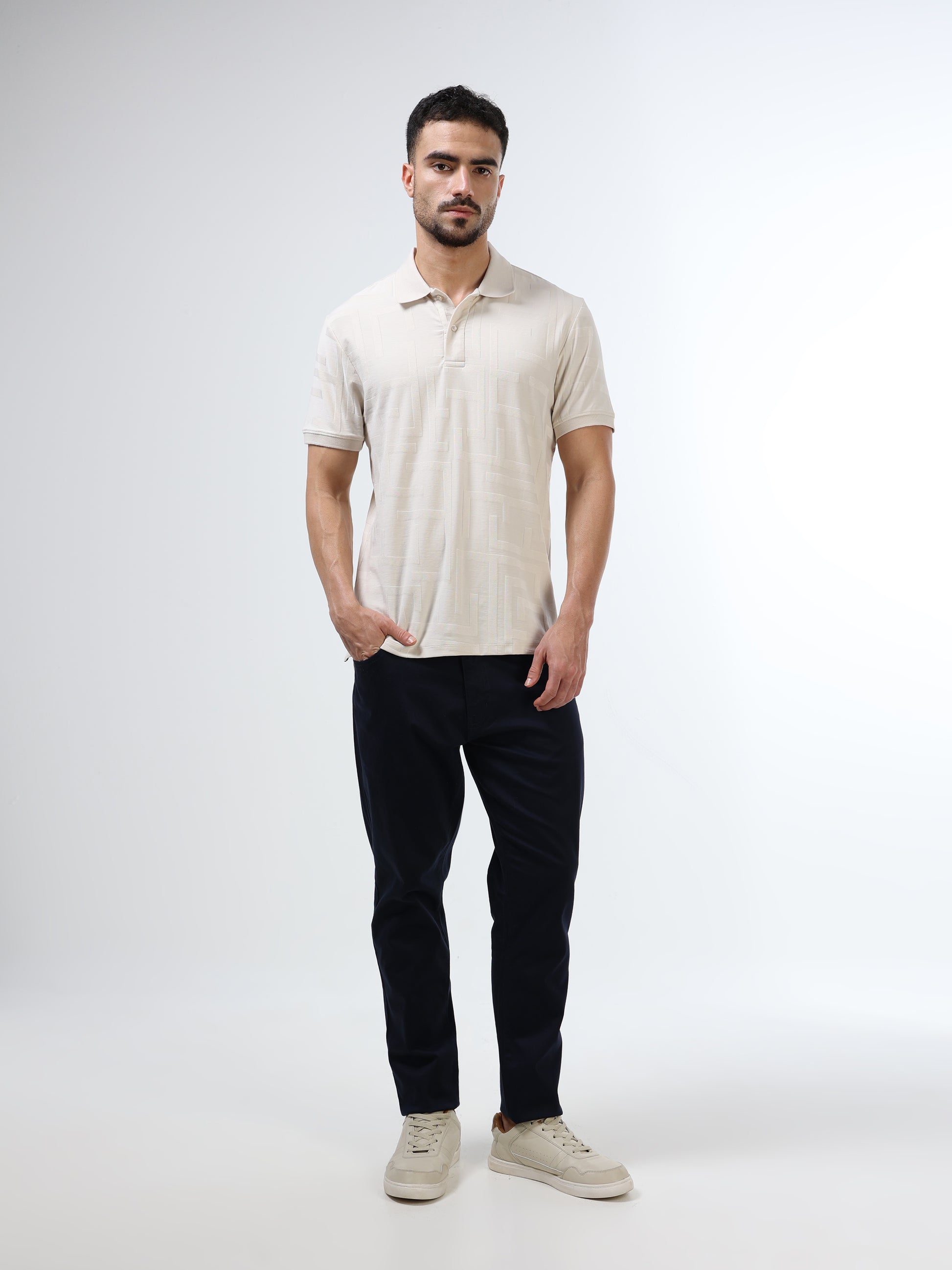 Men's beige jacquard polo t-shirt