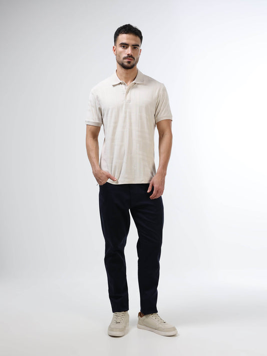 Regular Fit Engyne Monogram Rougen cotton jacquard polo with elevated texture and refined geometric pattern, blending modern detailing with timeless craftsmanship - Beige - ENGYNE
