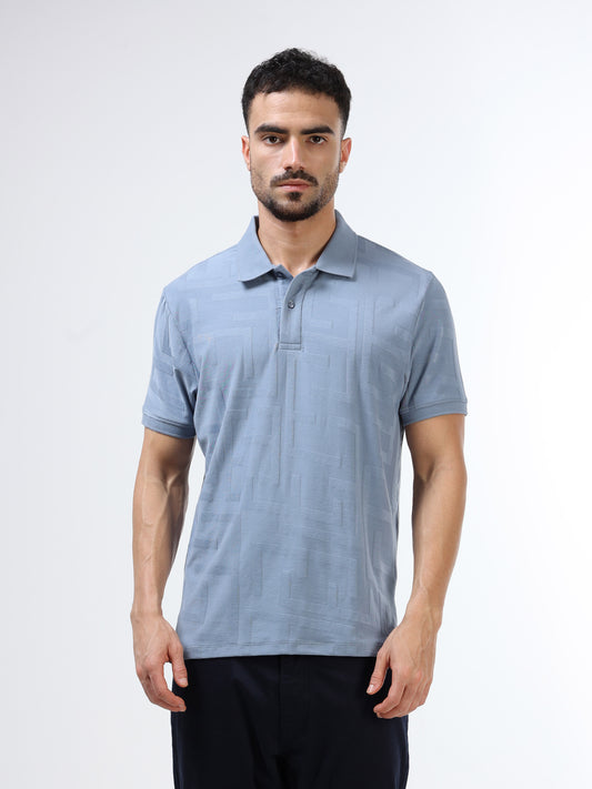 Men's blue jacquard polo t-shirt