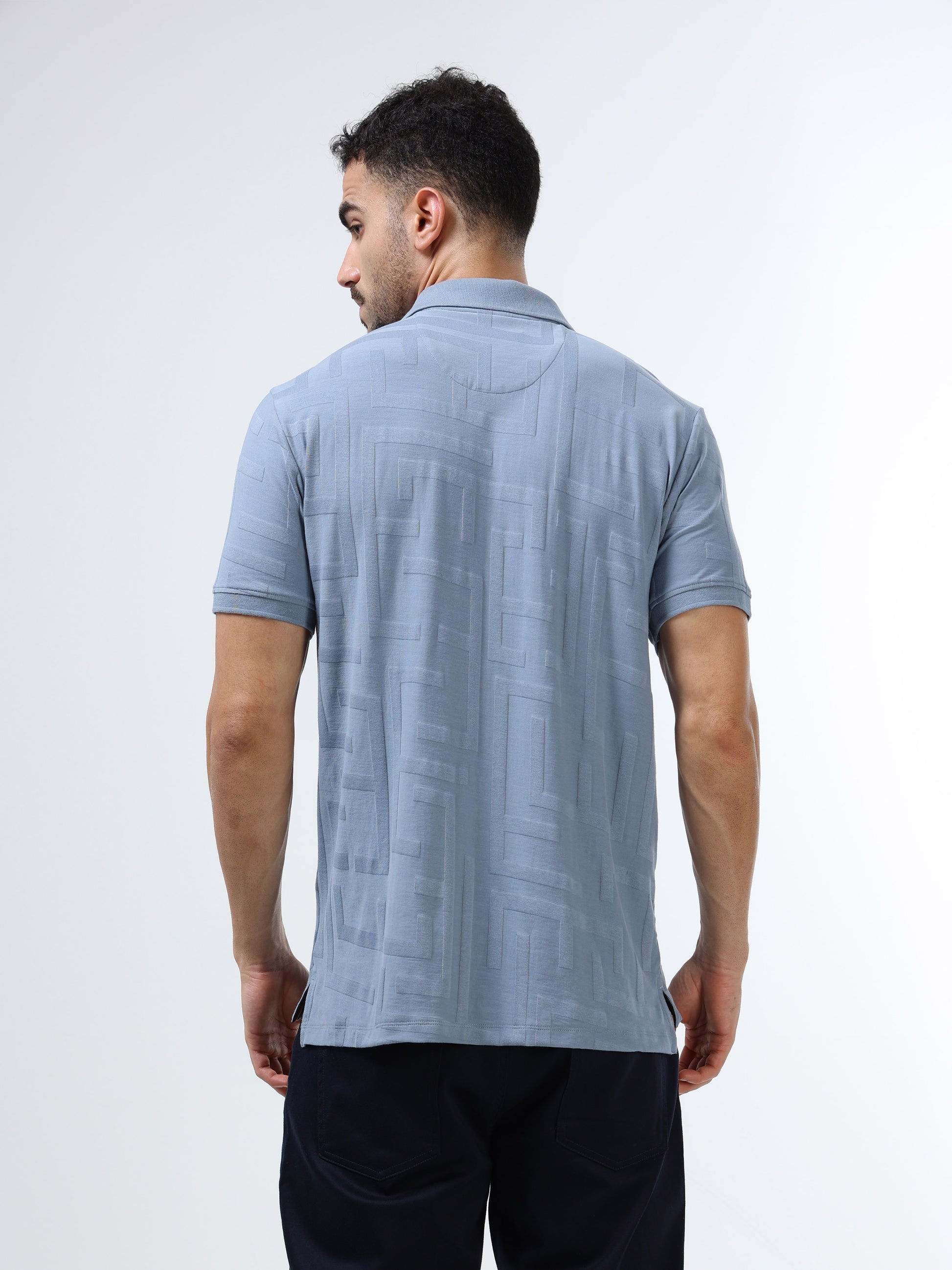 Men's blue jacquard polo t-shirt
