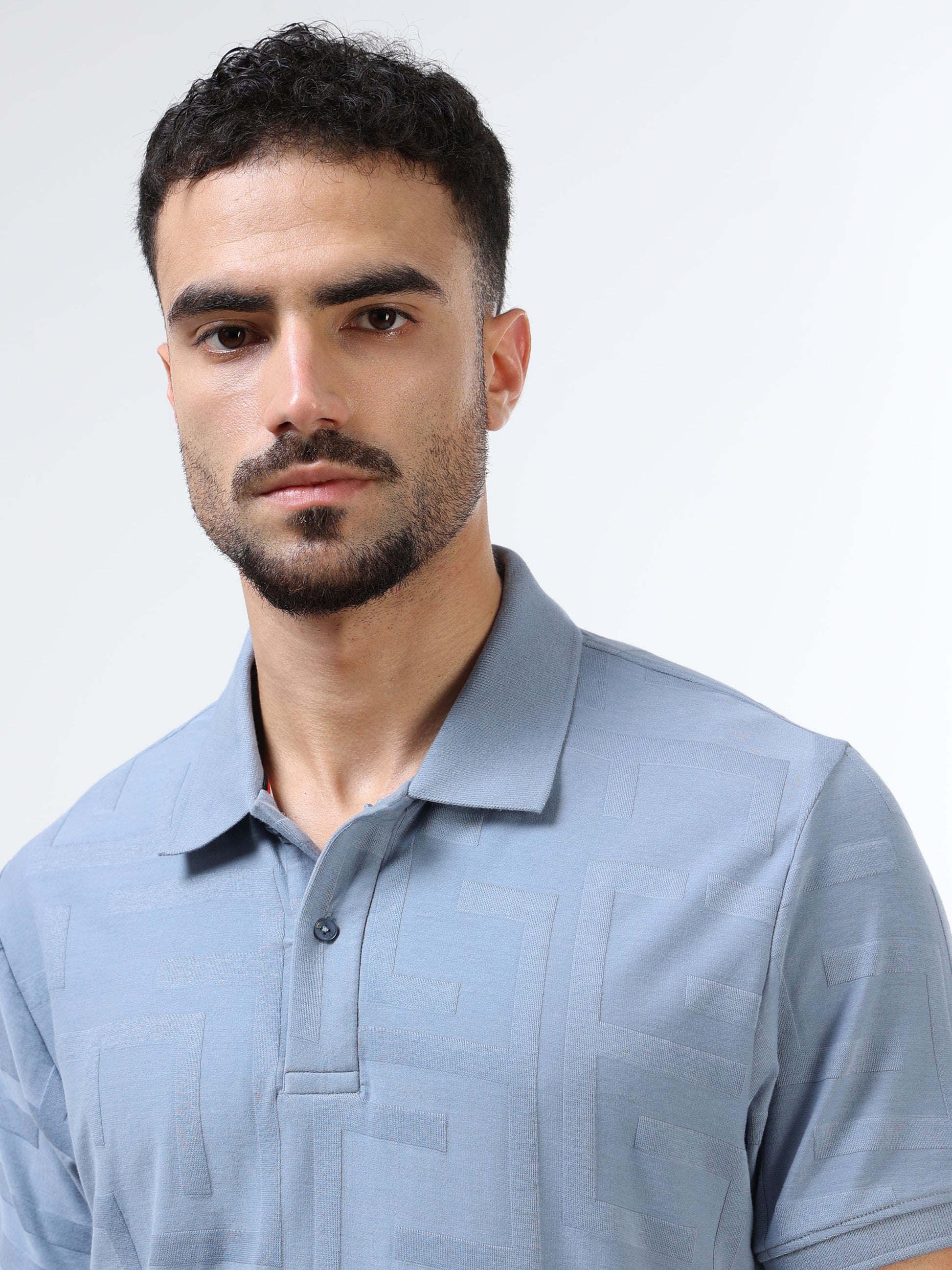 Men's blue jacquard polo t-shirt