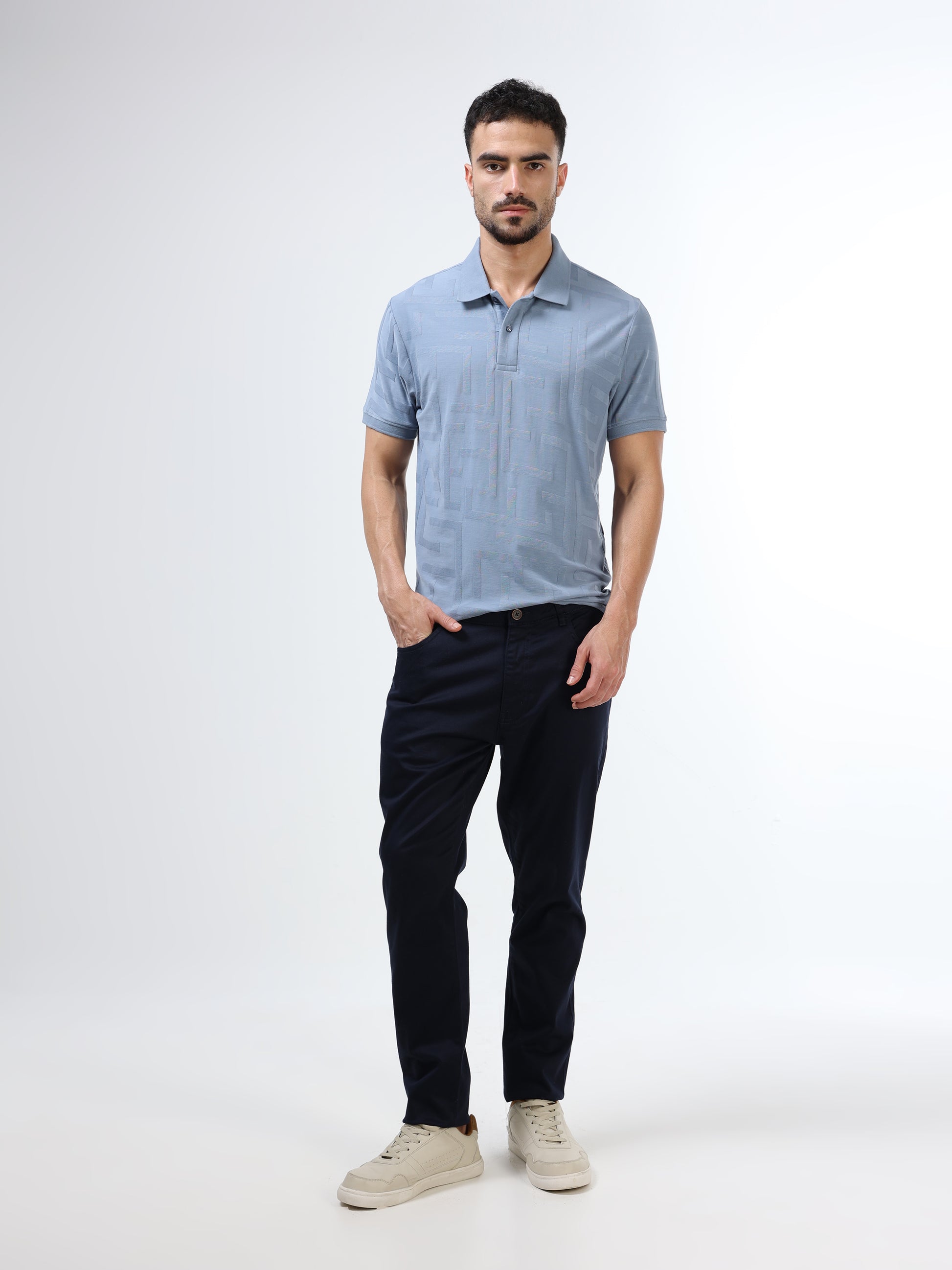 Men's blue jacquard polo t-shirt