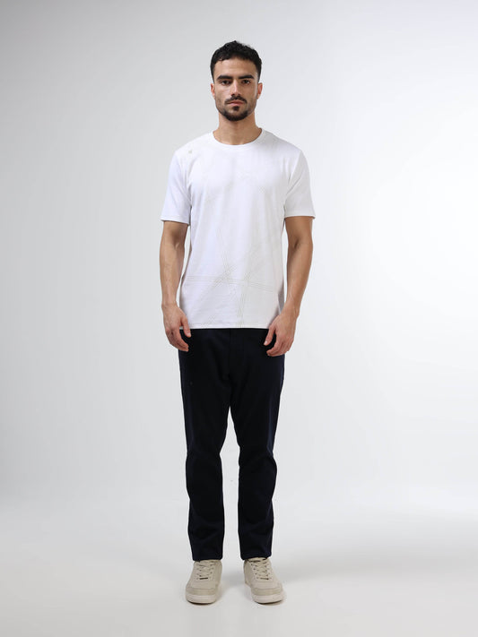 Regular Fit T-shirt in Supima Cotton Lycra Interlock with Geometric Pigment Panel Print - White - ENGYNE