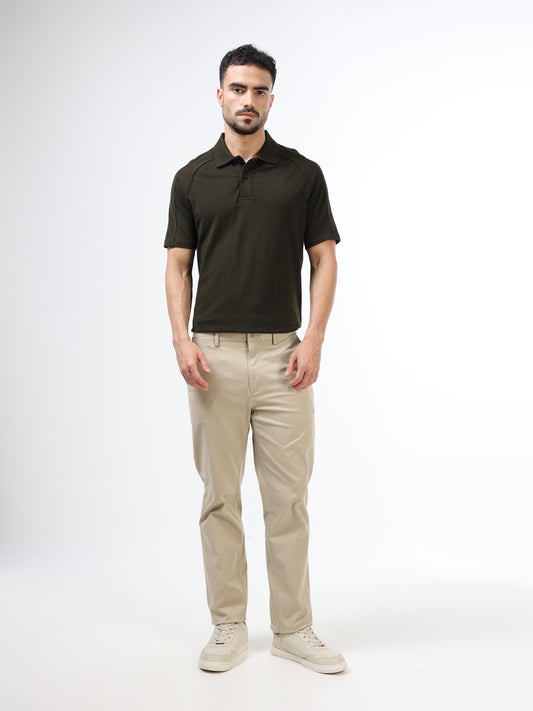 Regular Fit Polo with Cut and Sew Sleeves and DTM Corded Piping in Supima Cotton Lycra Piqué and Interlock - Olive
