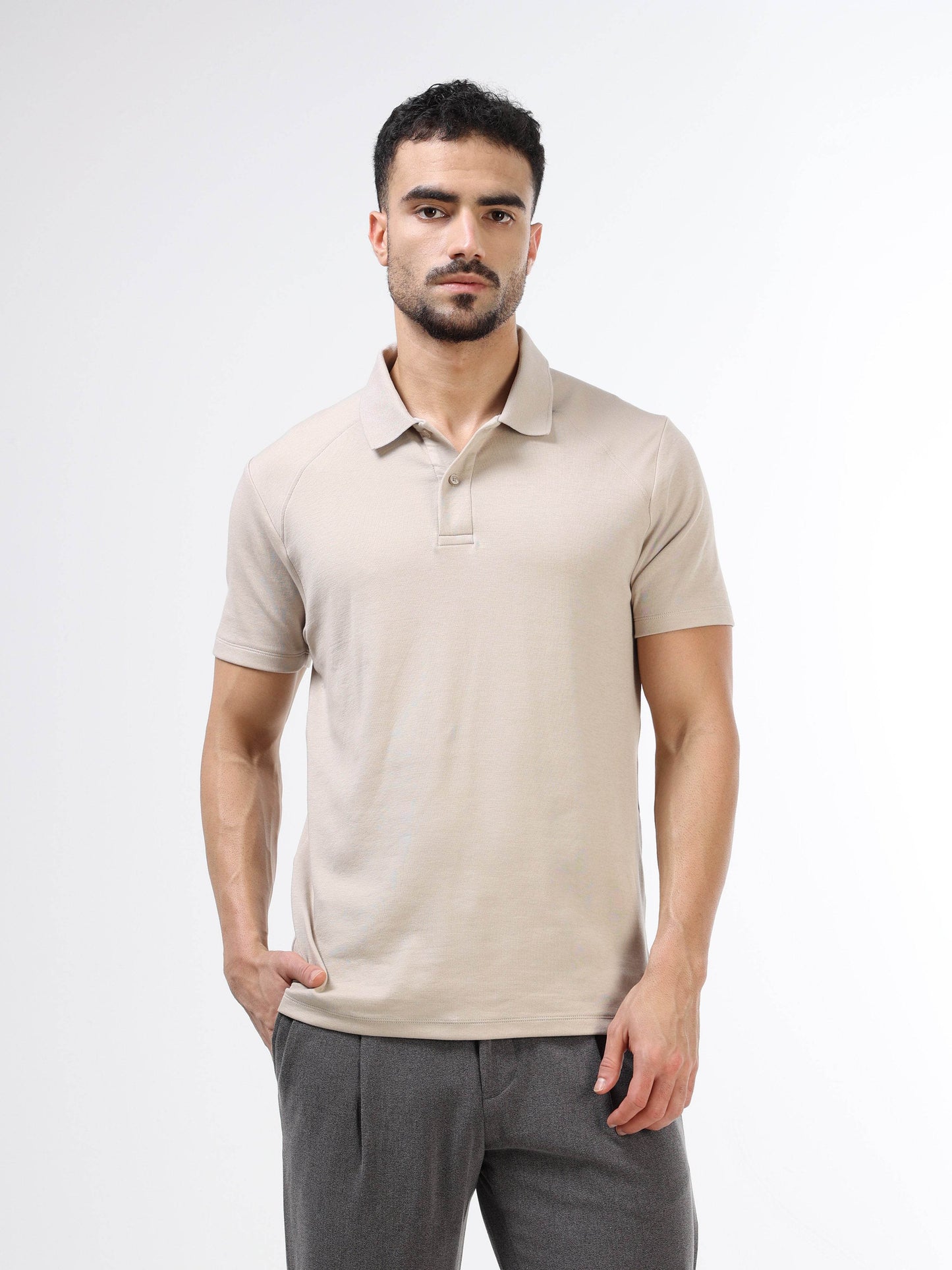 Engyne Metal Tab Raglan Polo Sand - ENGYNE