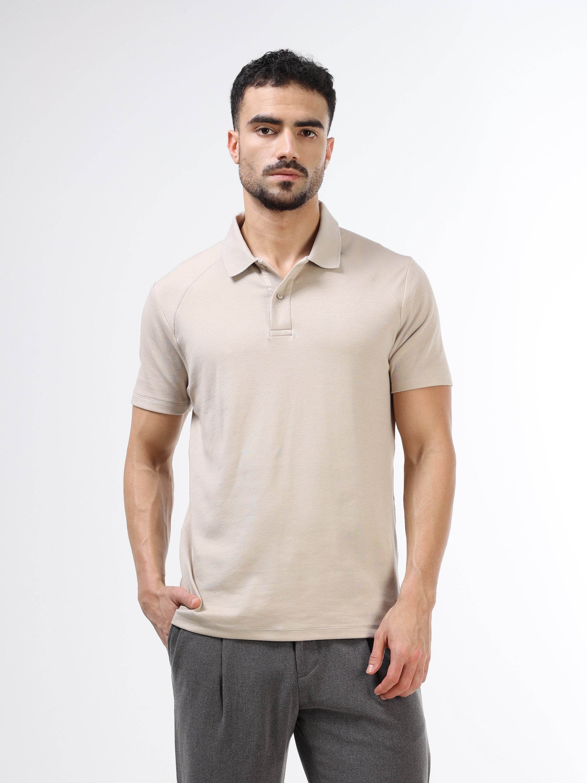 Engyne Metal Tab Raglan Polo Sand - ENGYNE